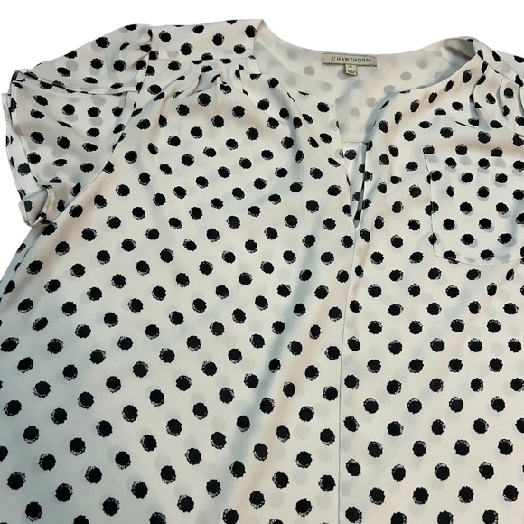 41 Hawthorn XXL Polka Dot Blouse White Black Short Sleeve Top Lined Front - Picture 3 of 10